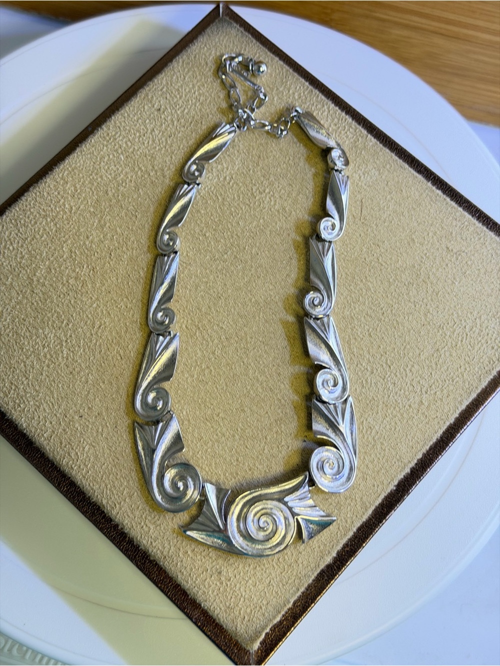 Trifari Silver-Tone Swirl Link Necklace Numbered circa 1990